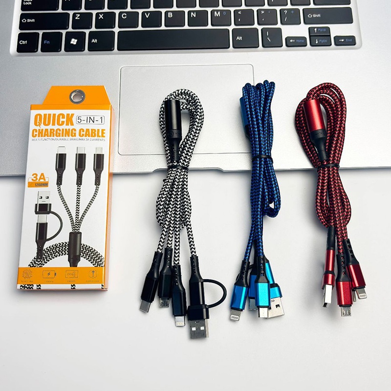 5 In 1 Charging Cable 15w Fast Charge Multi Device Lightning Type C Micro Usb Nylon Braided Durable Travel Cable 1.2m Multi Charger Cord Wq16831773 Widq.com