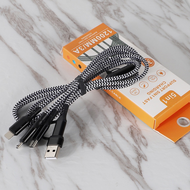 5 In 1 Charging Cable 15w Fast Charge Multi Device Lightning Type C Micro Usb Nylon Braided Durable Travel Cable 1.2m Multi Charger Cord Wq16831773 Widq.com