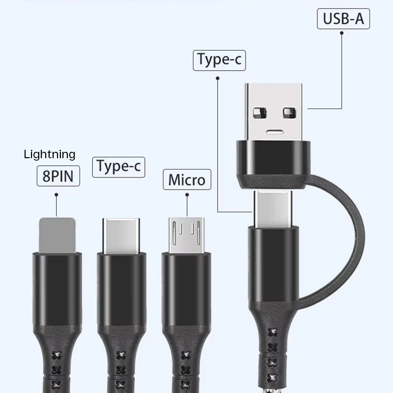 5 In 1 Charging Cable 15w Fast Charge Multi Device Lightning Type C Micro Usb Nylon Braided Durable Travel Cable 1.2m Multi Charger Cord Wq16831773 Widq.com