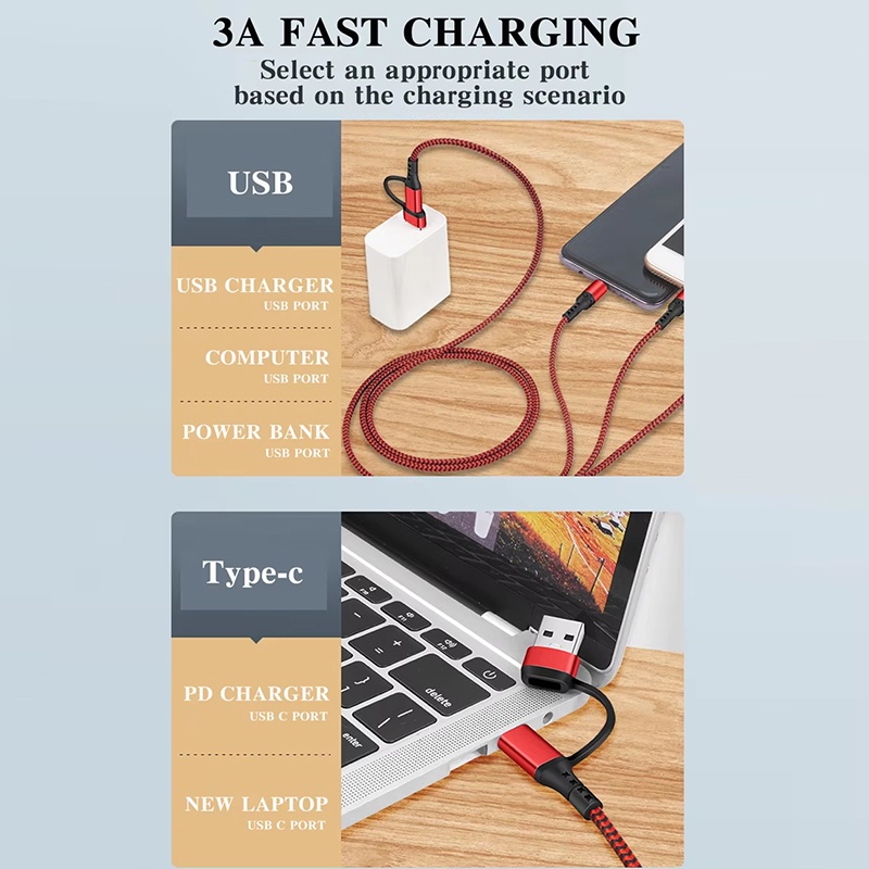 5 In 1 Charging Cable 15w Fast Charge Multi Device Lightning Type C Micro Usb Nylon Braided Durable Travel Cable 1.2m Multi Charger Cord Wq16831773 Widq.com
