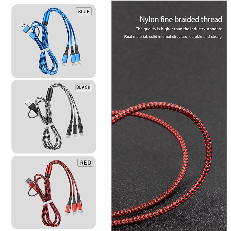 5 In 1 Charging Cable 15w Fast Charge Multi Device Lightning Type C Micro Usb Nylon Braided Durable Travel Cable 1.2m Multi Charger Cord Wq16831773 Widq.com