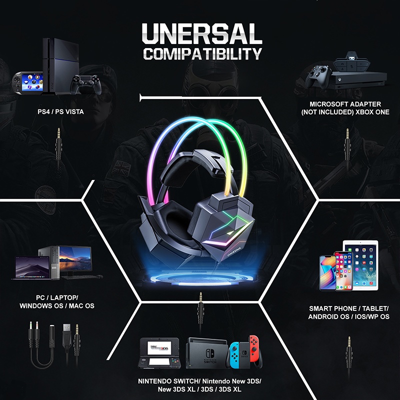 7.1 Surround Sound Headset Rgb Gaming Design 50mm Drivers 360° Noise Cancelling Mic Memory Foam Comfort For Pc Ps Xbox Gaming Headphones Wq16831736 Widq.com