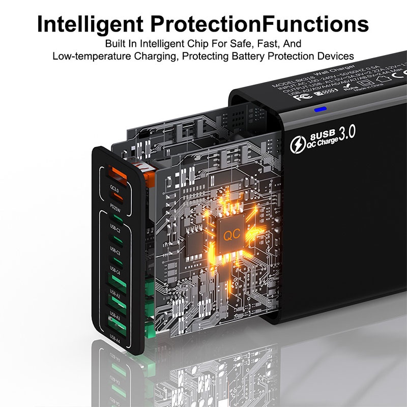 8 Port Usb Charger 4 Usb A+4 Usb C Fast Charging Pd25w Qc18w Compact Fireproof Multi Device Hub 8 In 1 Universal Travel Adapter Wq16831755 Widq.com
