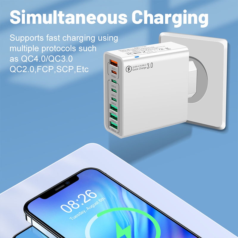 8 Port Usb Charger 4 Usb A+4 Usb C Fast Charging Pd25w Qc18w Compact Fireproof Multi Device Hub 8 In 1 Universal Travel Adapter Wq16831755 Widq.com