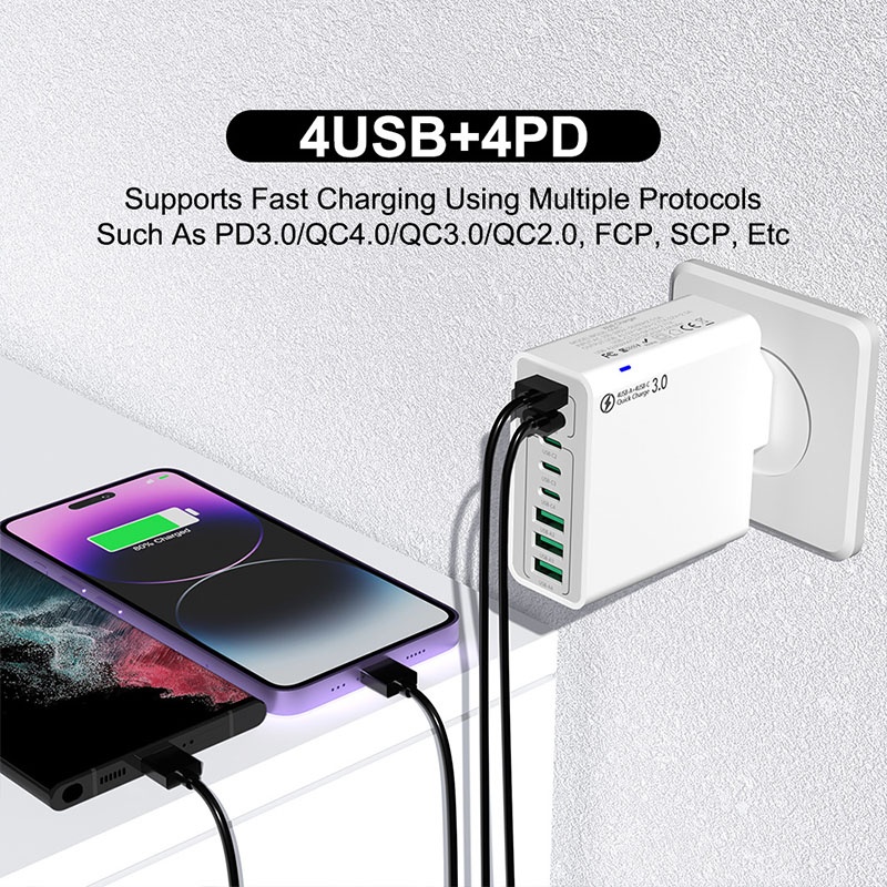 8 Port Usb Charger 4 Usb A+4 Usb C Fast Charging Pd25w Qc18w Compact Fireproof Multi Device Hub 8 In 1 Universal Travel Adapter Wq16831755 Widq.com