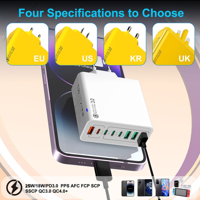 8 Port Usb Charger 4 Usb A+4 Usb C Fast Charging Pd25w Qc18w Compact Fireproof Multi Device Hub 8 In 1 Universal Travel Adapter Wq16831755 Widq.com