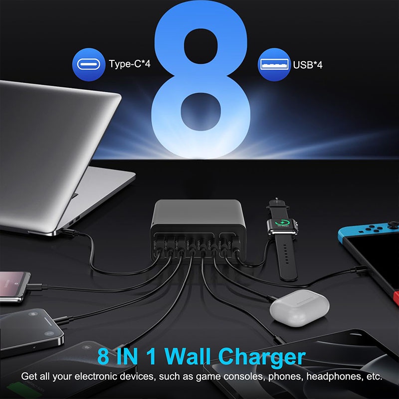 8 Port Usb Charger 4 Usb A+4 Usb C Fast Charging Pd25w Qc18w Compact Fireproof Multi Device Hub 8 In 1 Universal Travel Adapter Wq16831755 Widq.com