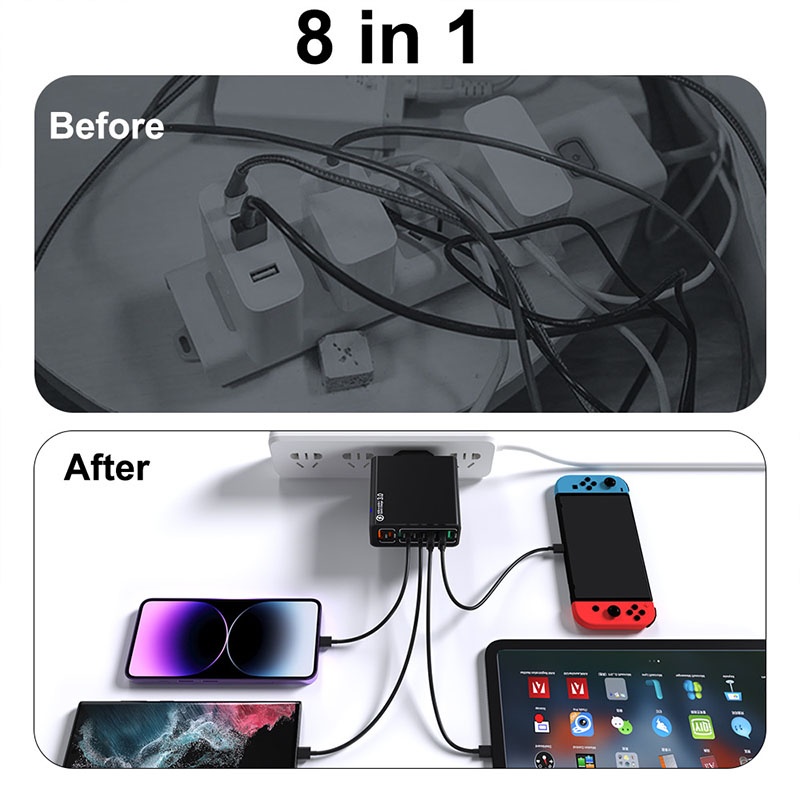 8 Port Usb Charger 4 Usb A+4 Usb C Fast Charging Pd25w Qc18w Compact Fireproof Multi Device Hub 8 In 1 Universal Travel Adapter Wq16831755 Widq.com