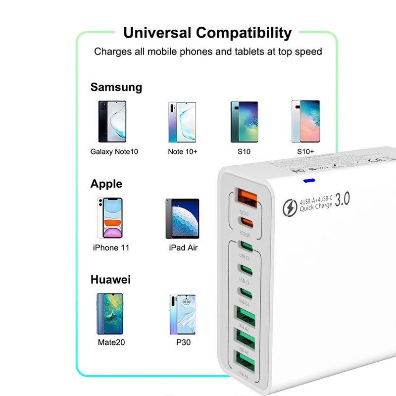 8 Port Usb Charger 4 Usb A+4 Usb C Fast Charging Pd25w Qc18w Compact Fireproof Multi Device Hub 8 In 1 Universal Travel Adapter Wq16831755 Widq.com