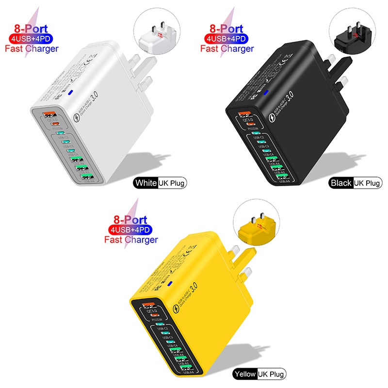 8 Port Usb Charger 4 Usb A+4 Usb C Fast Charging Pd25w Qc18w Compact Fireproof Multi Device Hub 8 In 1 Universal Travel Adapter Wq16831755 Widq.com