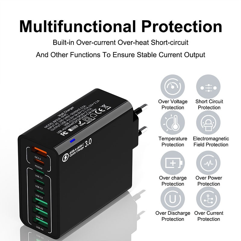 8 Port Usb Charger 4 Usb A+4 Usb C Fast Charging Pd25w Qc18w Compact Fireproof Multi Device Hub 8 In 1 Universal Travel Adapter Wq16831755 Widq.com