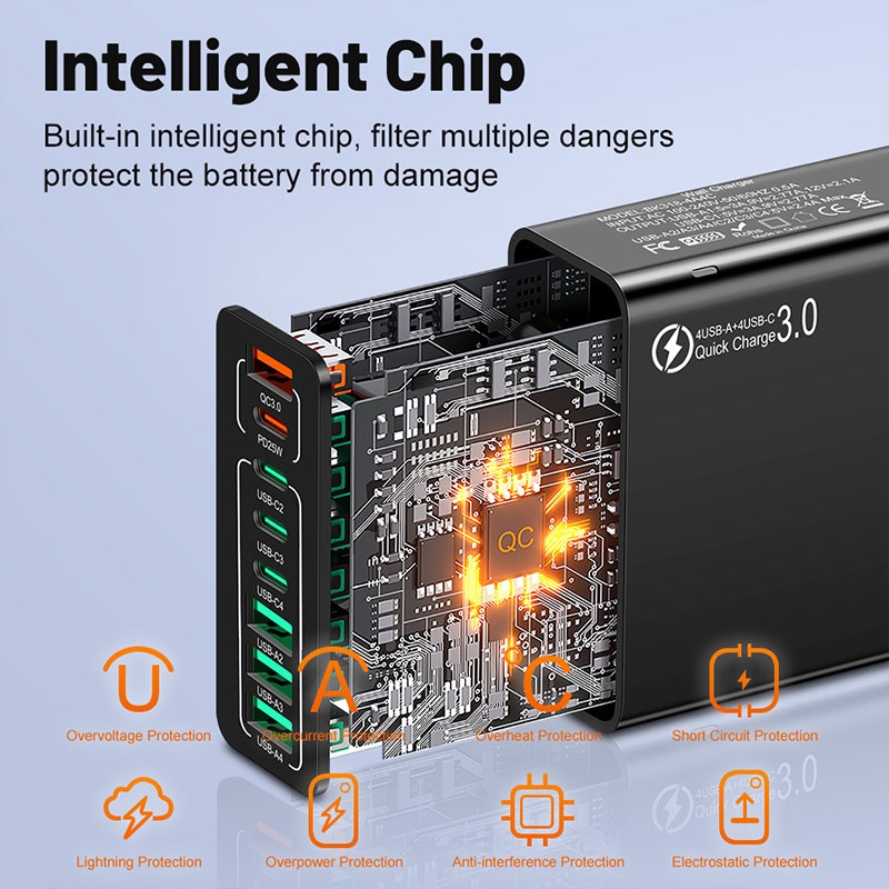 8 Port Usb Charger 4 Usb A+4 Usb C Fast Charging Pd25w Qc18w Compact Fireproof Multi Device Hub 8 In 1 Universal Travel Adapter Wq16831755 Widq.com