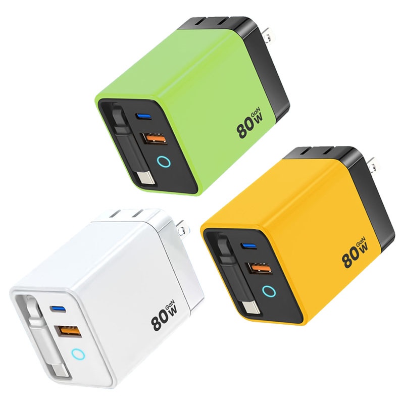 80w Gan Retractable Cable Charger Pd45w Fast Charge Built In 80cm Type C Pd Qc Pps 3 Port Compact Travel Adapter With Charging Light Usb Charger Wq16831757 Widq.com
