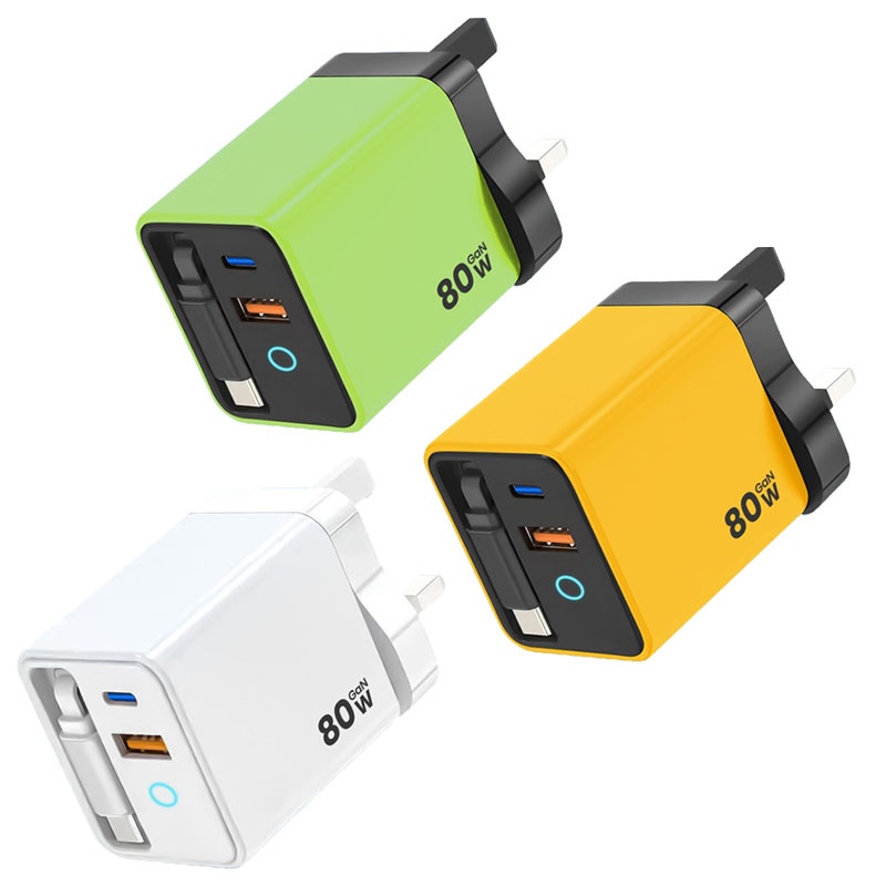 80w Gan Retractable Cable Charger Pd45w Fast Charge Built In 80cm Type C Pd Qc Pps 3 Port Compact Travel Adapter With Charging Light Usb Charger Wq16831757 Widq.com