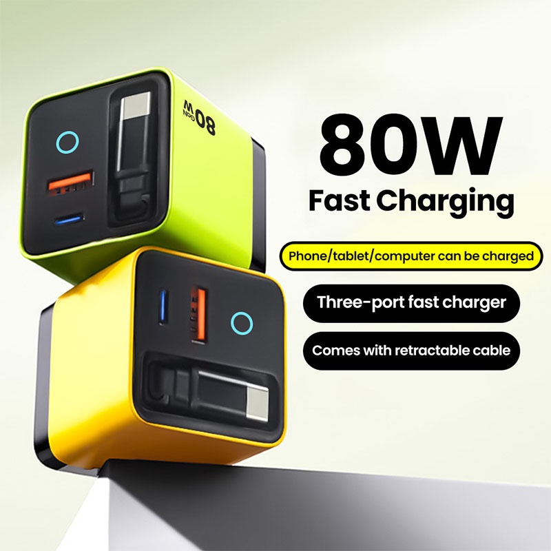 80w Gan Retractable Cable Charger Pd45w Fast Charge Built In 80cm Type C Pd Qc Pps 3 Port Compact Travel Adapter With Charging Light Usb Charger Wq16831757 Widq.com