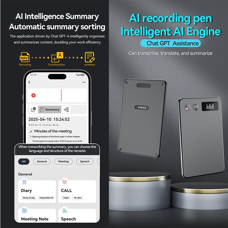 Ai Meeting Recorder Hd 6d Dual Mic Chatgpt Summaries Live Transcription 15 Hours Recording 500mah 8 256gb Magnetic Ios Android Voice Recorder Wq16831721 Widq.com