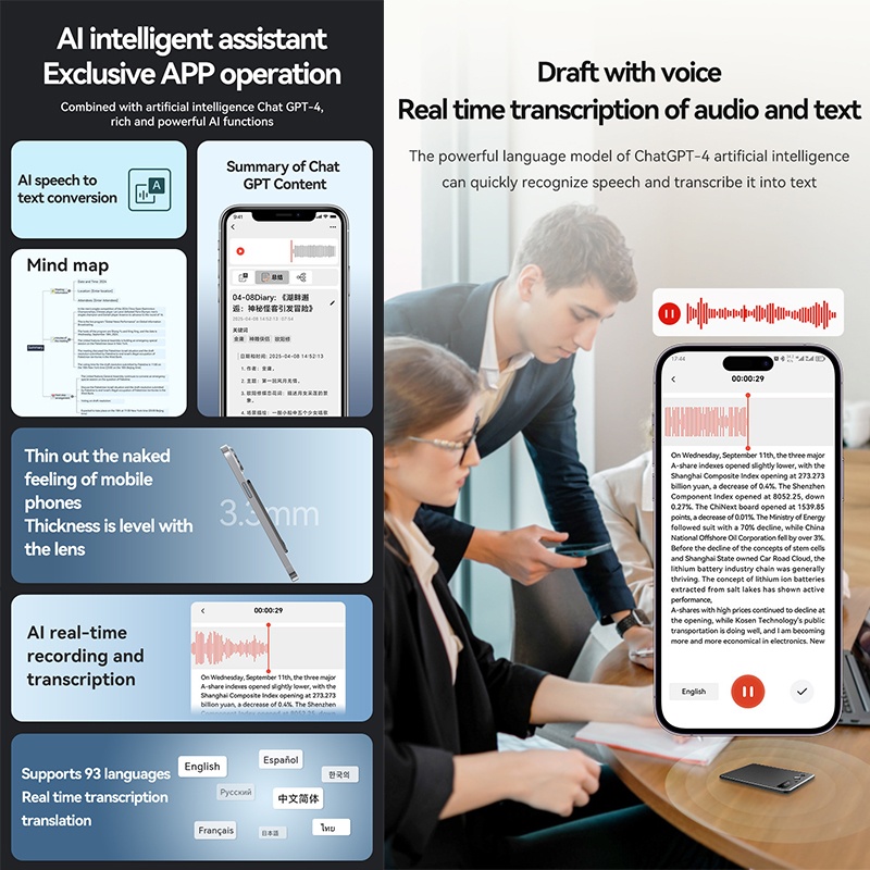 Ai Meeting Recorder Hd 6d Dual Mic Chatgpt Summaries Live Transcription 15 Hours Recording 500mah 8 256gb Magnetic Ios Android Voice Recorder Wq16831721 Widq.com
