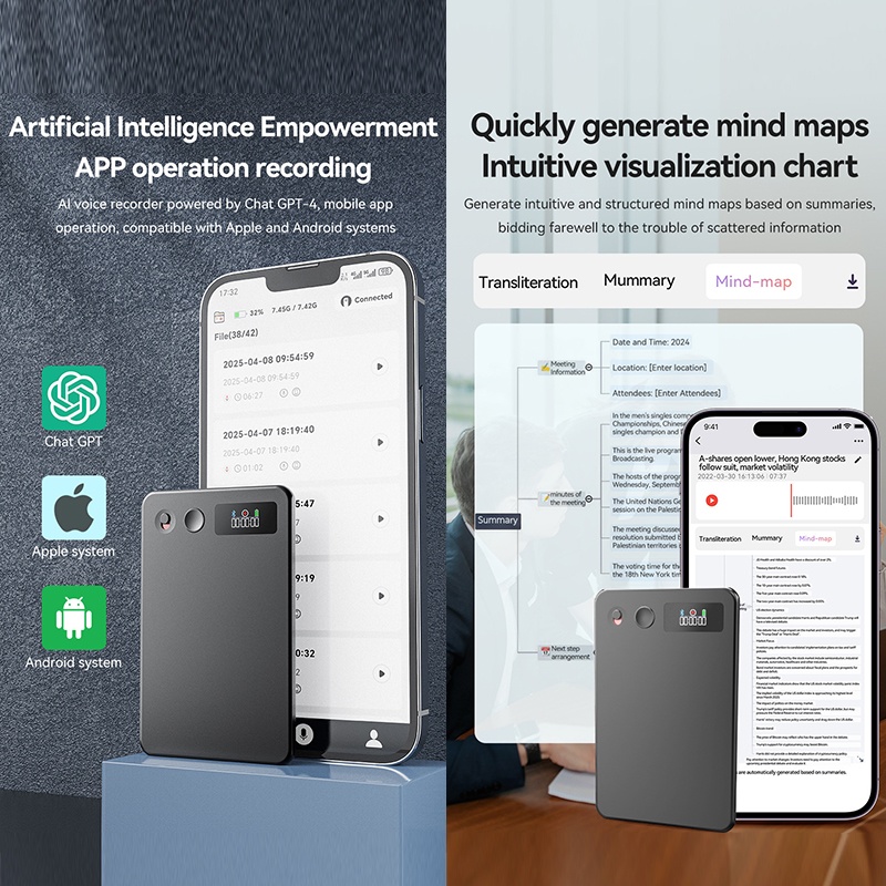 Ai Meeting Recorder Hd 6d Dual Mic Chatgpt Summaries Live Transcription 15 Hours Recording 500mah 8 256gb Magnetic Ios Android Voice Recorder Wq16831721 Widq.com