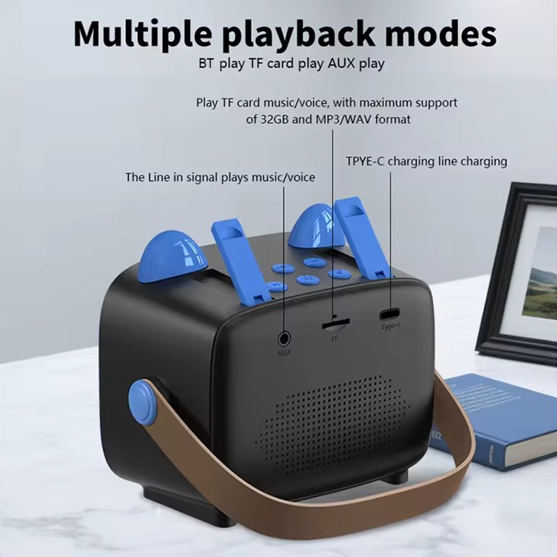 Bluetooth 5.3 Portable Karaoke Machine With Dual Mics Hifi Sound Effects Led Lights Mp3 Wav Tf Aux Playback 800mah Battery 3h 5w Kids Karaoke Speaker Wq16831650 Widq.com
