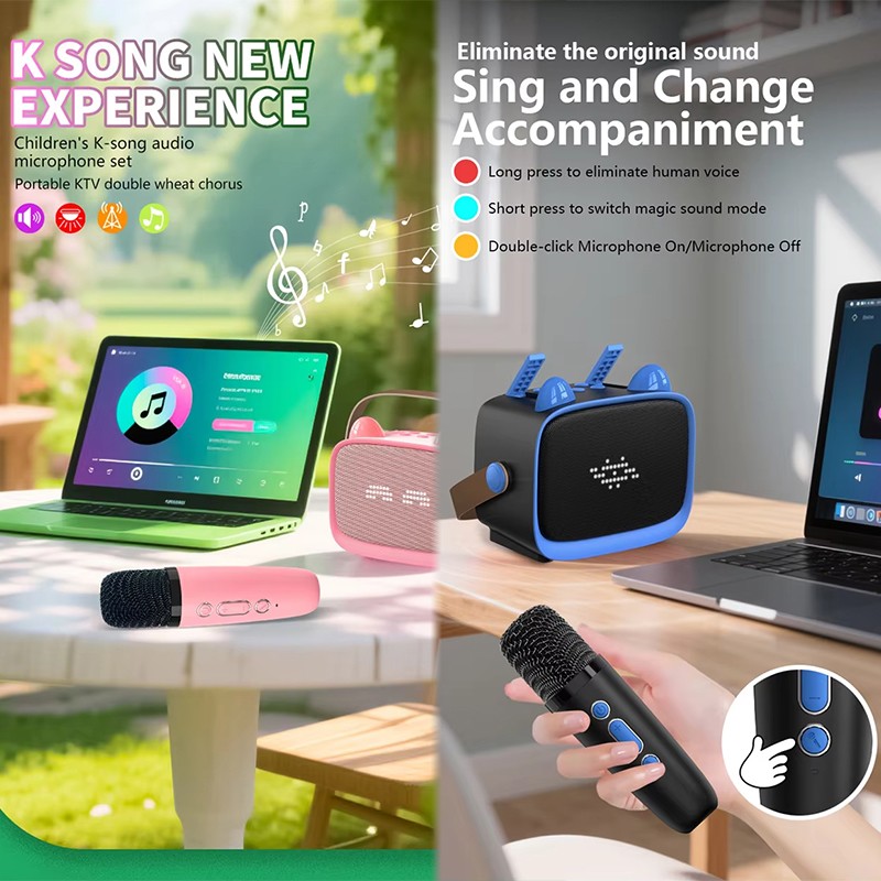 Bluetooth 5.3 Portable Karaoke Machine With Dual Mics Hifi Sound Effects Led Lights Mp3 Wav Tf Aux Playback 800mah Battery 3h 5w Kids Karaoke Speaker Wq16831650 Widq.com