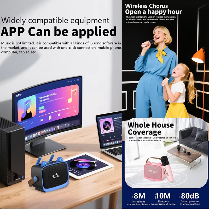 Bluetooth 5.3 Portable Karaoke Machine With Dual Mics Hifi Sound Effects Led Lights Mp3 Wav Tf Aux Playback 800mah Battery 3h 5w Kids Karaoke Speaker Wq16831650 Widq.com