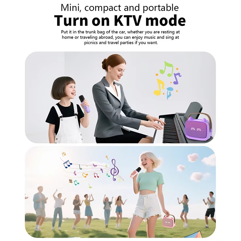 Bluetooth 5.3 Portable Karaoke Machine With Dual Mics Hifi Sound Effects Led Lights Mp3 Wav Tf Aux Playback 800mah Battery 3h 5w Kids Karaoke Speaker Wq16831650 Widq.com