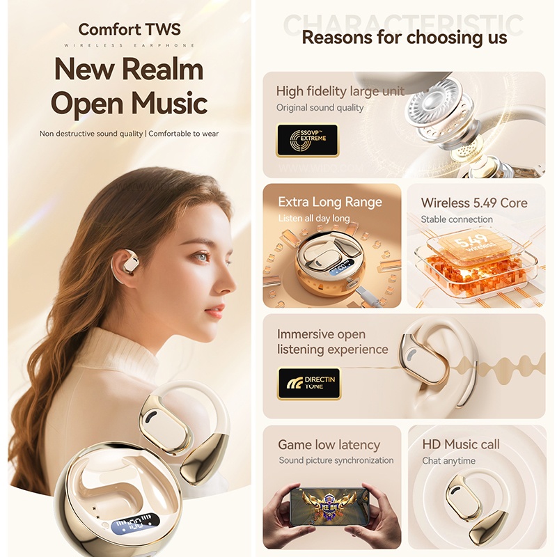 Bluetooth 5.4 Ai Translation Earbuds Open Ear Fit 144 Lang Real Time Low Latency Led Display 300mah 6 8h Playtime Enc Touch Ipx5 Wireless Earbuds Wq16831803 Widq.com