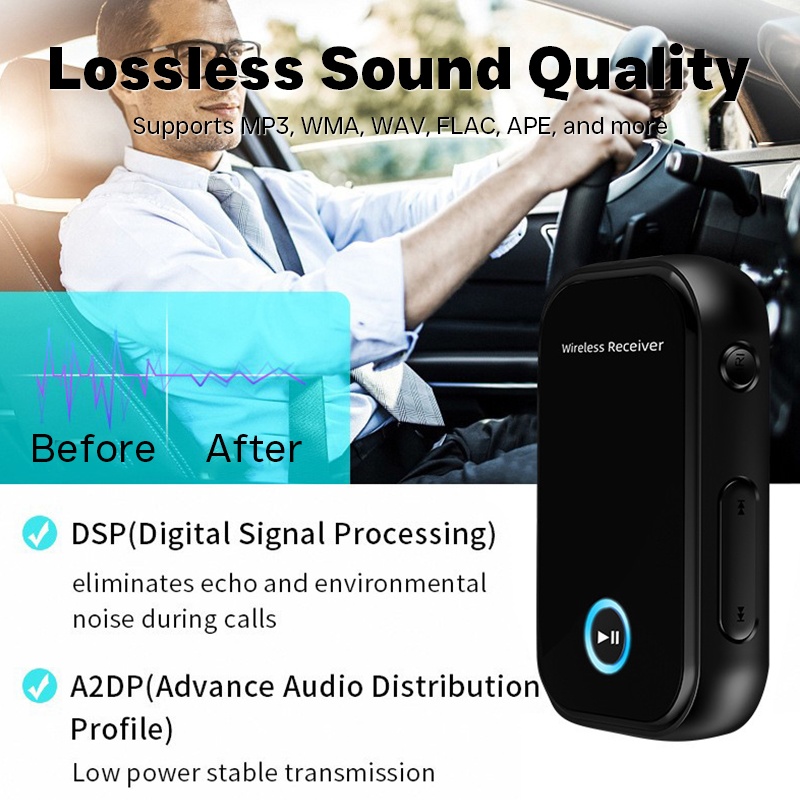 Car Aux Bluetooth Receiver Bluetooth 5.0 300mah 10h Playtime Dsp A2dp Cvc Hands Free Calling Auto Reconnect Voice Control Wireless Audio Receiver Wq16831780 Widq.com
