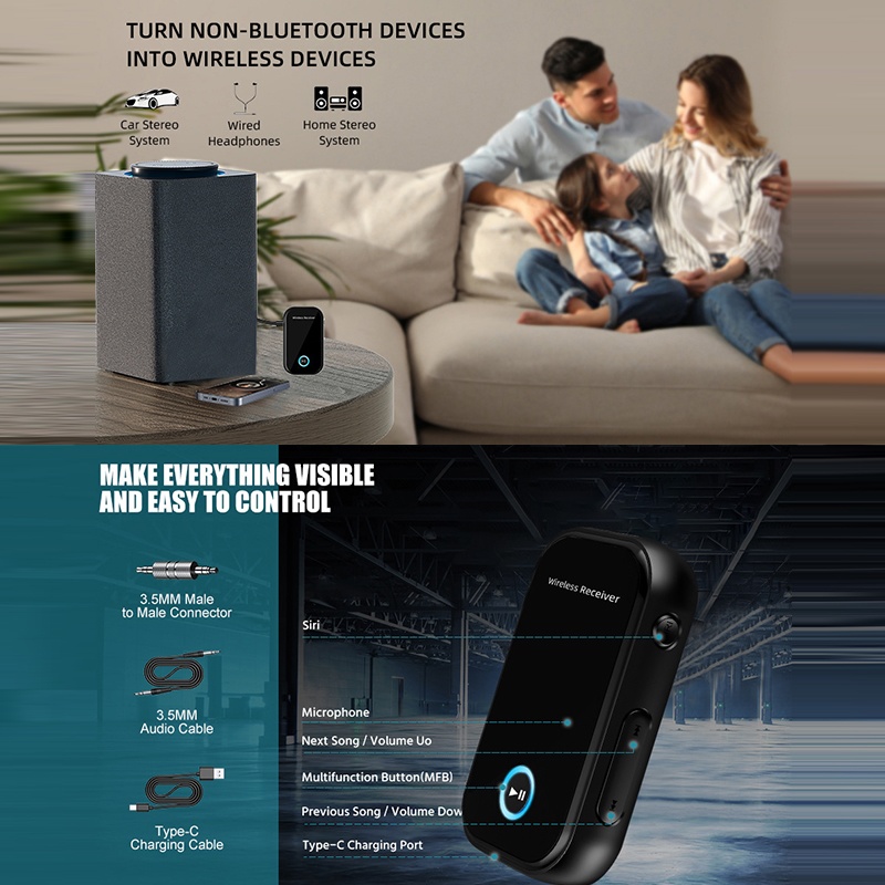 Car Aux Bluetooth Receiver Bluetooth 5.0 300mah 10h Playtime Dsp A2dp Cvc Hands Free Calling Auto Reconnect Voice Control Wireless Audio Receiver Wq16831780 Widq.com