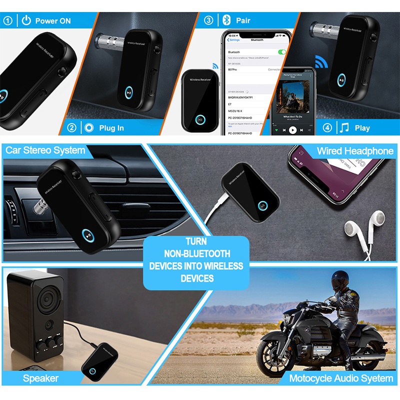 Car Aux Bluetooth Receiver Bluetooth 5.0 300mah 10h Playtime Dsp A2dp Cvc Hands Free Calling Auto Reconnect Voice Control Wireless Audio Receiver Wq16831780 Widq.com