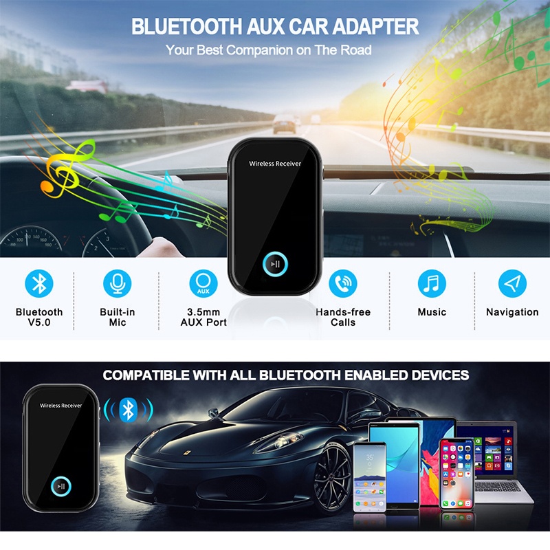 Car Aux Bluetooth Receiver Bluetooth 5.0 300mah 10h Playtime Dsp A2dp Cvc Hands Free Calling Auto Reconnect Voice Control Wireless Audio Receiver Wq16831780 Widq.com