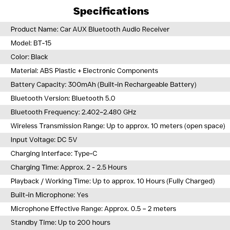 Car Aux Bluetooth Receiver Bluetooth 5.0 300mah 10h Playtime Dsp A2dp Cvc Hands Free Calling Auto Reconnect Voice Control Wireless Audio Receiver Wq16831780 Widq.com