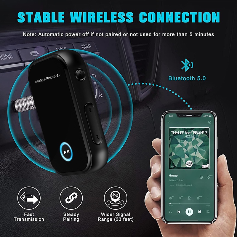 Car Aux Bluetooth Receiver Bluetooth 5.0 300mah 10h Playtime Dsp A2dp Cvc Hands Free Calling Auto Reconnect Voice Control Wireless Audio Receiver Wq16831780 Widq.com
