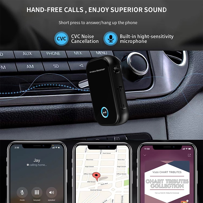 Car Aux Bluetooth Receiver Bluetooth 5.0 300mah 10h Playtime Dsp A2dp Cvc Hands Free Calling Auto Reconnect Voice Control Wireless Audio Receiver Wq16831780 Widq.com