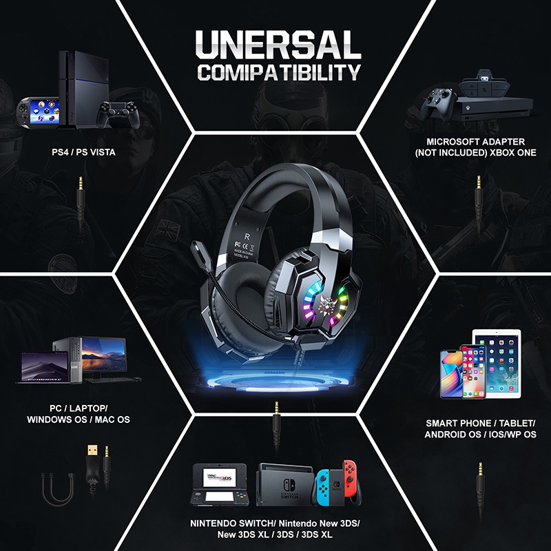 Noise Cancelling Gaming Headset Rgb Lights 50mm Hi Fi Drivers Virtual Surround Sound Omnidirectional Mic Ergonomic Fit Gaming Headphones Wq16831747 Widq.com