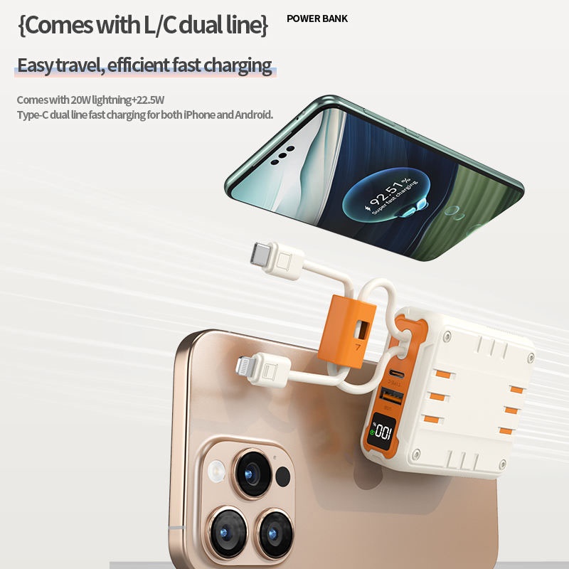 Portable Power Bank With Built In Cables 10000 20000 30000mah Battery Pd 20w 22.5w Fast Charging 8 Pin Type C Compatible Led Display Portable Charger Wq16831794 Widq.com