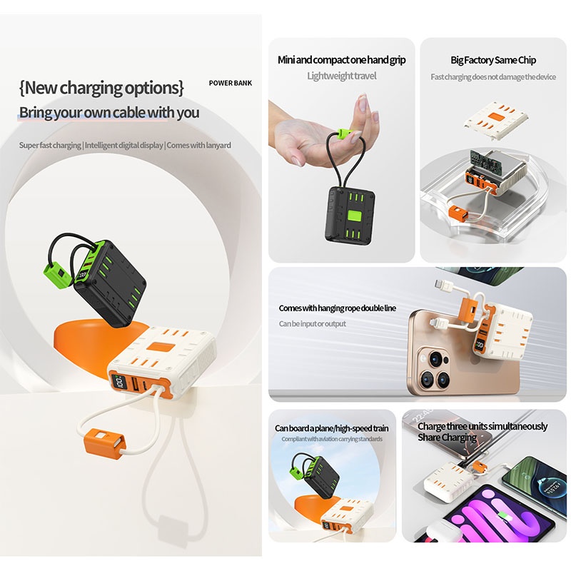 Portable Power Bank With Built In Cables 10000 20000 30000mah Battery Pd 20w 22.5w Fast Charging 8 Pin Type C Compatible Led Display Portable Charger Wq16831794 Widq.com