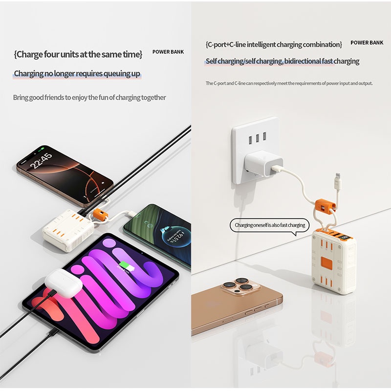 Portable Power Bank With Built In Cables 10000 20000 30000mah Battery Pd 20w 22.5w Fast Charging 8 Pin Type C Compatible Led Display Portable Charger Wq16831794 Widq.com