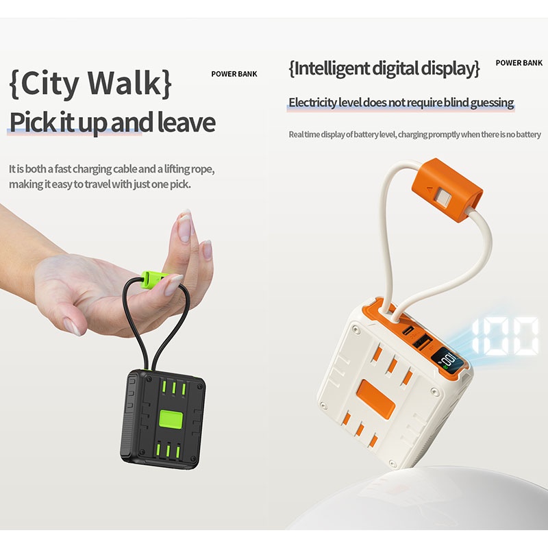 Portable Power Bank With Built In Cables 10000 20000 30000mah Battery Pd 20w 22.5w Fast Charging 8 Pin Type C Compatible Led Display Portable Charger Wq16831794 Widq.com