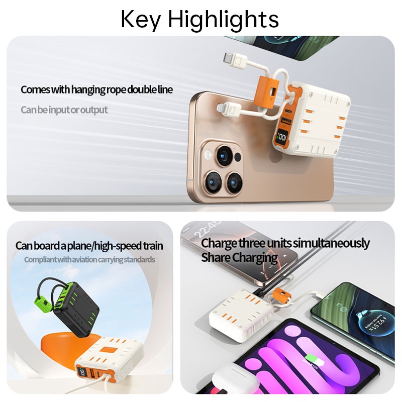 Portable Power Bank With Built In Cables 10000 20000 30000mah Battery Pd 20w 22.5w Fast Charging 8 Pin Type C Compatible Led Display Portable Charger Wq16831794 Widq.com