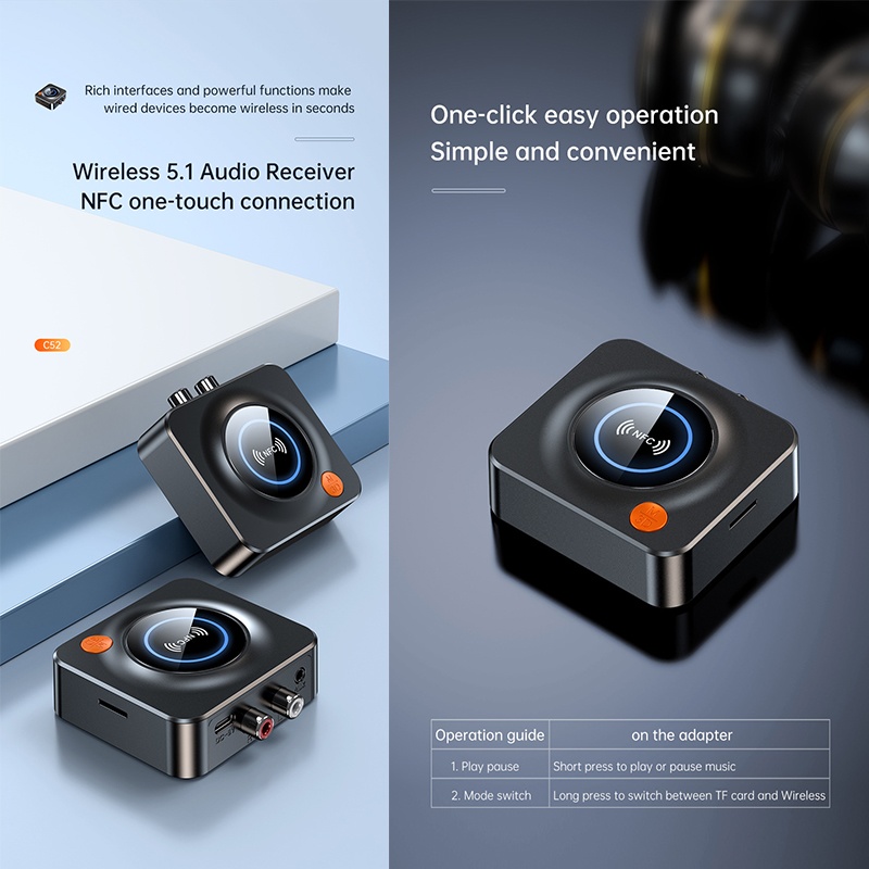 Smart Nfc Bluetooth Receiver One Touch Nfc Pairing Bluetooth 5.1 Tf Card Aux Coax Output Lossless Sound Car Wireless Audio Adapter Wq16831783 Widq.com