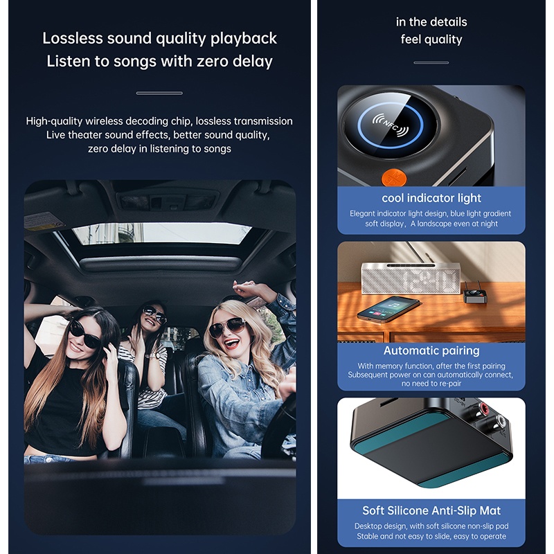 Smart Nfc Bluetooth Receiver One Touch Nfc Pairing Bluetooth 5.1 Tf Card Aux Coax Output Lossless Sound Car Wireless Audio Adapter Wq16831783 Widq.com