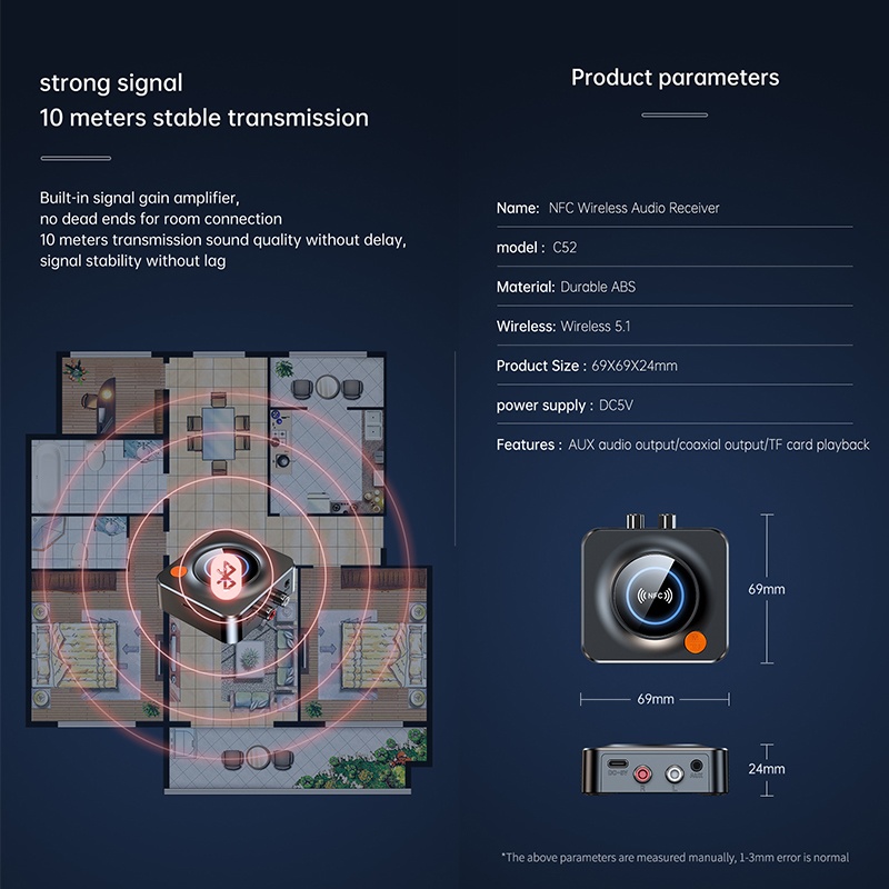 Smart Nfc Bluetooth Receiver One Touch Nfc Pairing Bluetooth 5.1 Tf Card Aux Coax Output Lossless Sound Car Wireless Audio Adapter Wq16831783 Widq.com