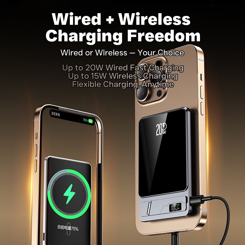 Ultra Thin Magnetic Wireless Power Bank With Stand 10000mah 5000mah Aluminum Design Led Display 20w Pd Fast Charging 15w Magnetic Wireless Charger Wq16831795 Widq.com
