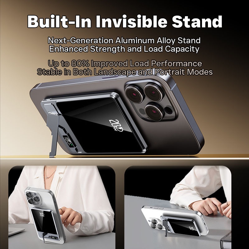 Ultra Thin Magnetic Wireless Power Bank With Stand 10000mah 5000mah Aluminum Design Led Display 20w Pd Fast Charging 15w Magnetic Wireless Charger Wq16831795 Widq.com