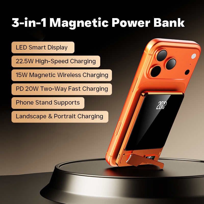 Ultra Thin Magnetic Wireless Power Bank With Stand 10000mah 5000mah Aluminum Design Led Display 20w Pd Fast Charging 15w Magnetic Wireless Charger Wq16831795 Widq.com