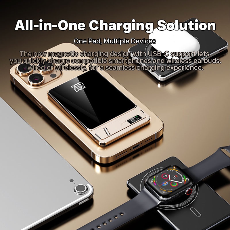 Ultra Thin Magnetic Wireless Power Bank With Stand 10000mah 5000mah Aluminum Design Led Display 20w Pd Fast Charging 15w Magnetic Wireless Charger Wq16831795 Widq.com