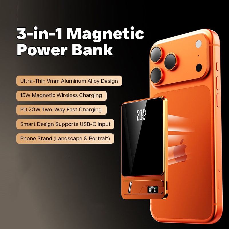 Ultra Thin Magnetic Wireless Power Bank With Stand 10000mah 5000mah Aluminum Design Led Display 20w Pd Fast Charging 15w Magnetic Wireless Charger Wq16831795 Widq.com