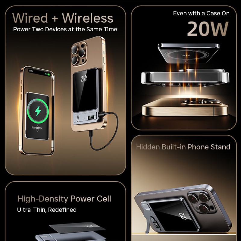 Ultra Thin Magnetic Wireless Power Bank With Stand 10000mah 5000mah Aluminum Design Led Display 20w Pd Fast Charging 15w Magnetic Wireless Charger Wq16831795 Widq.com