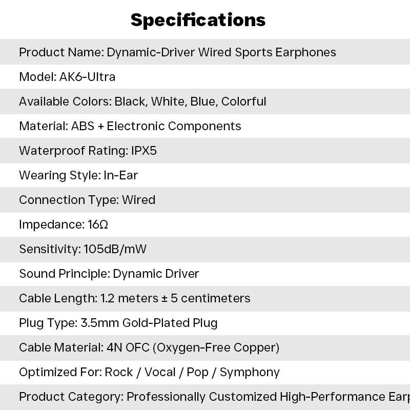 Wired Sports Earphones 4n Ofc Cable Hi Res Audio Graphene Dynamic Driver Ipx5 Waterproof Ergonomic Fit Noise Isolating Sports Earbuds Wq16831742 Widq.com